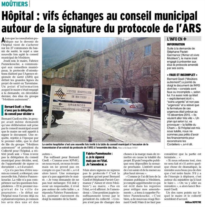 2015-03-25 - Le DL - Vifs échanges au conseil municipal autour de la signature du protocole de l'ARS