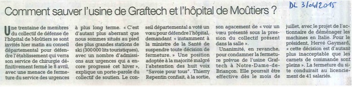2015-04-03 - Le DL - Comment sauver l'usine de Graftech et l'hôpital de Moutiers