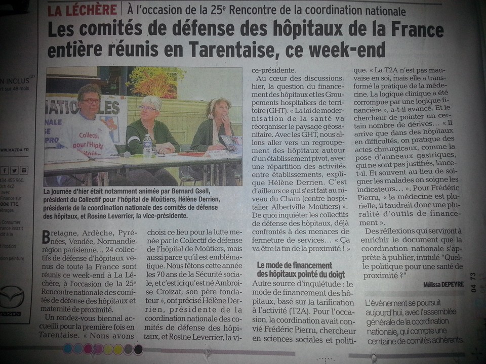 2016-05-22 - Le DL - Les comités de défense des hôpitaux de la France entière réunis en Tarentaise ce week-end