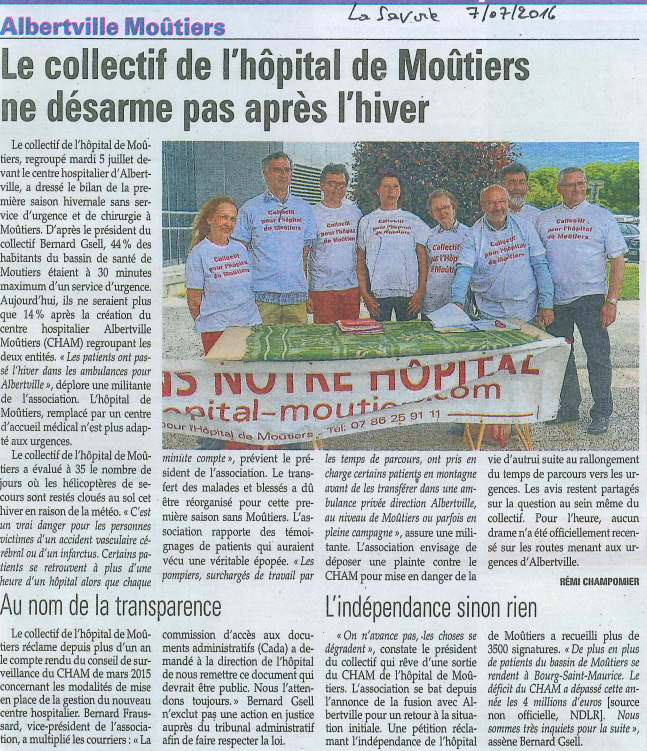 2016-07-07 - La Savoie - Le collectif de l'Hôpital de Moûtiers ne désarme pas après l'hiver