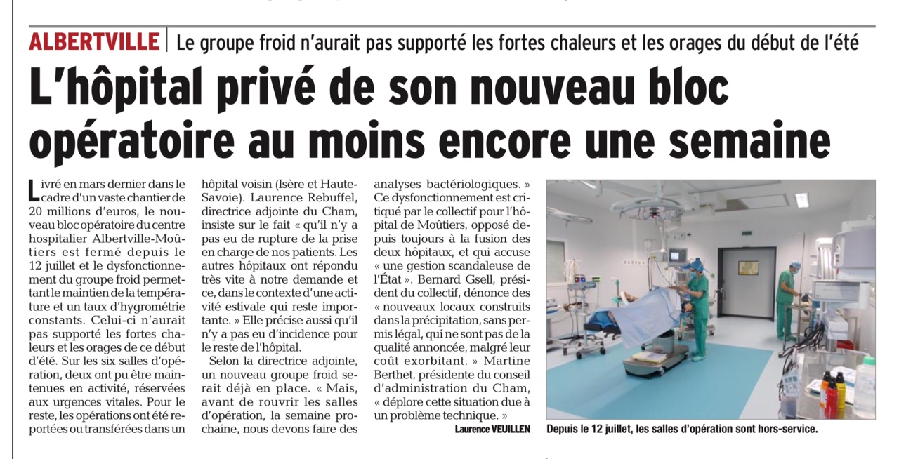 2016-07-28 - Le Dauphiné Libéré - L'hôpital privé de son nouveau bloc opératoire au moins encore une semaine