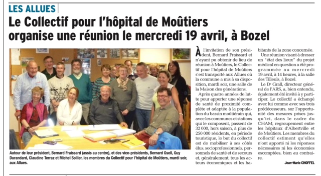 2017-04-06 - DL - Le Collectif pour l'hôpital de Moûtiers organise une réunion le mercredi 19 avril à Bozel